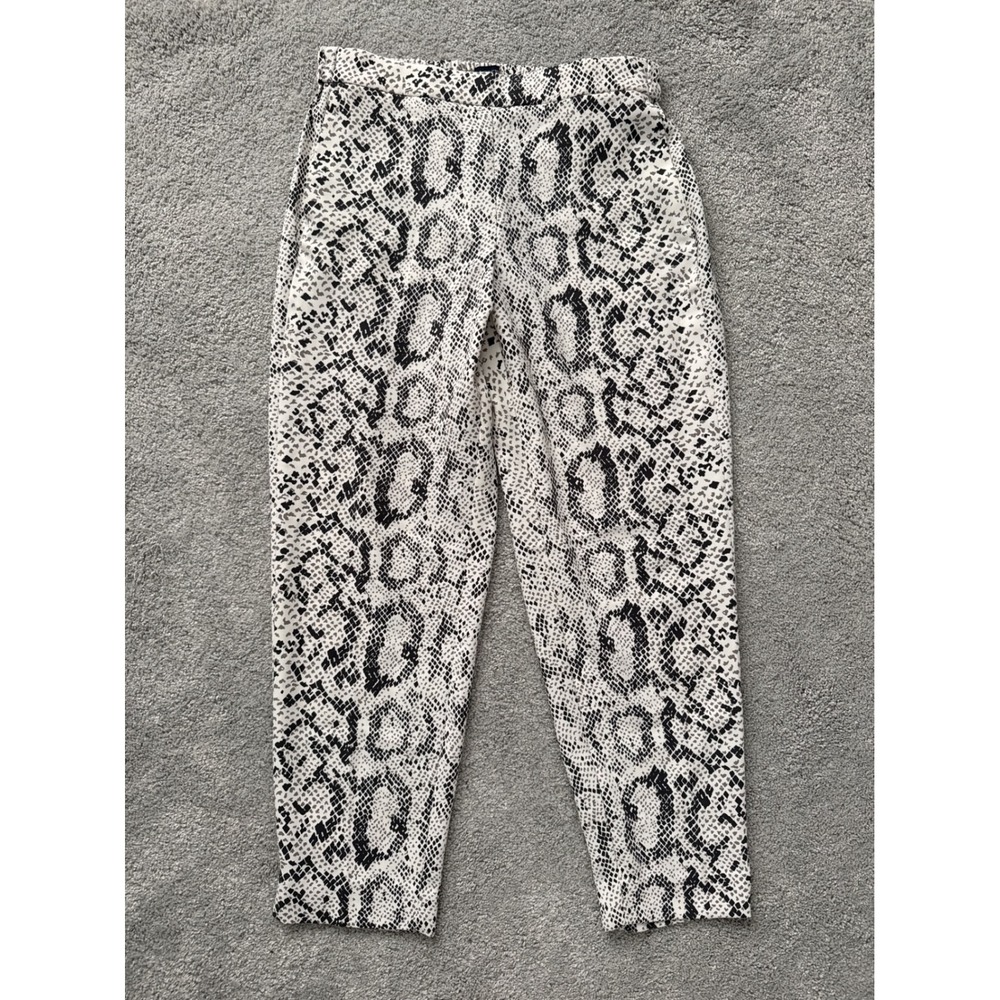 J.Crew Jamie Pant Womens 8 Snakeskin Print Tapered Trousers Black White Python
